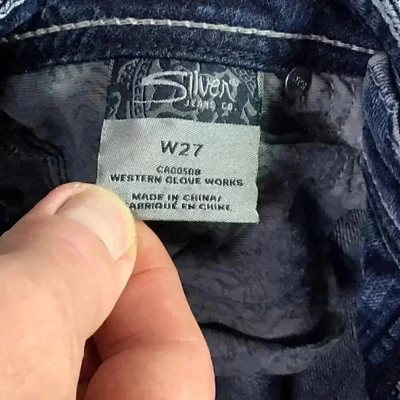 Silver Aiko Women 27 Mid Capri Jeans Blue Cotton Stretch Whiskered Embroidered - Picture 7 of 8